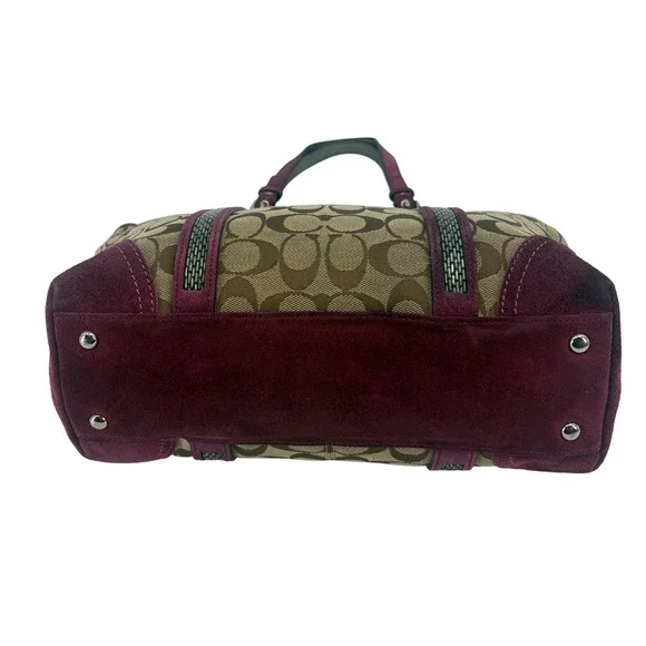 Coach Signature Canvas Tote Suede Trim Purple Interior Shoulder Bag - Picture 6 of 10